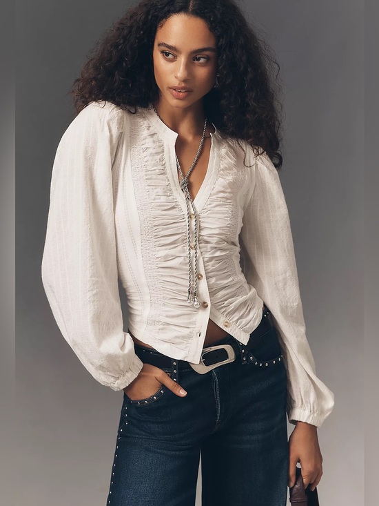 Pilcro Tops - NWT Anthropologie Pilcro Long Sleeve Reworked Button Down Top Size XL White